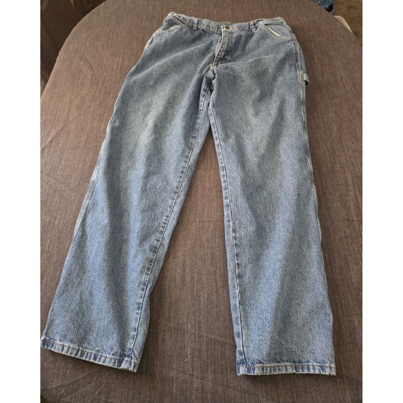 Wrangler Hero Jeans Mens 36x34 Blue Denim Cargo Carpenter Workwear Pants Relaxed - Picture 2 of 5